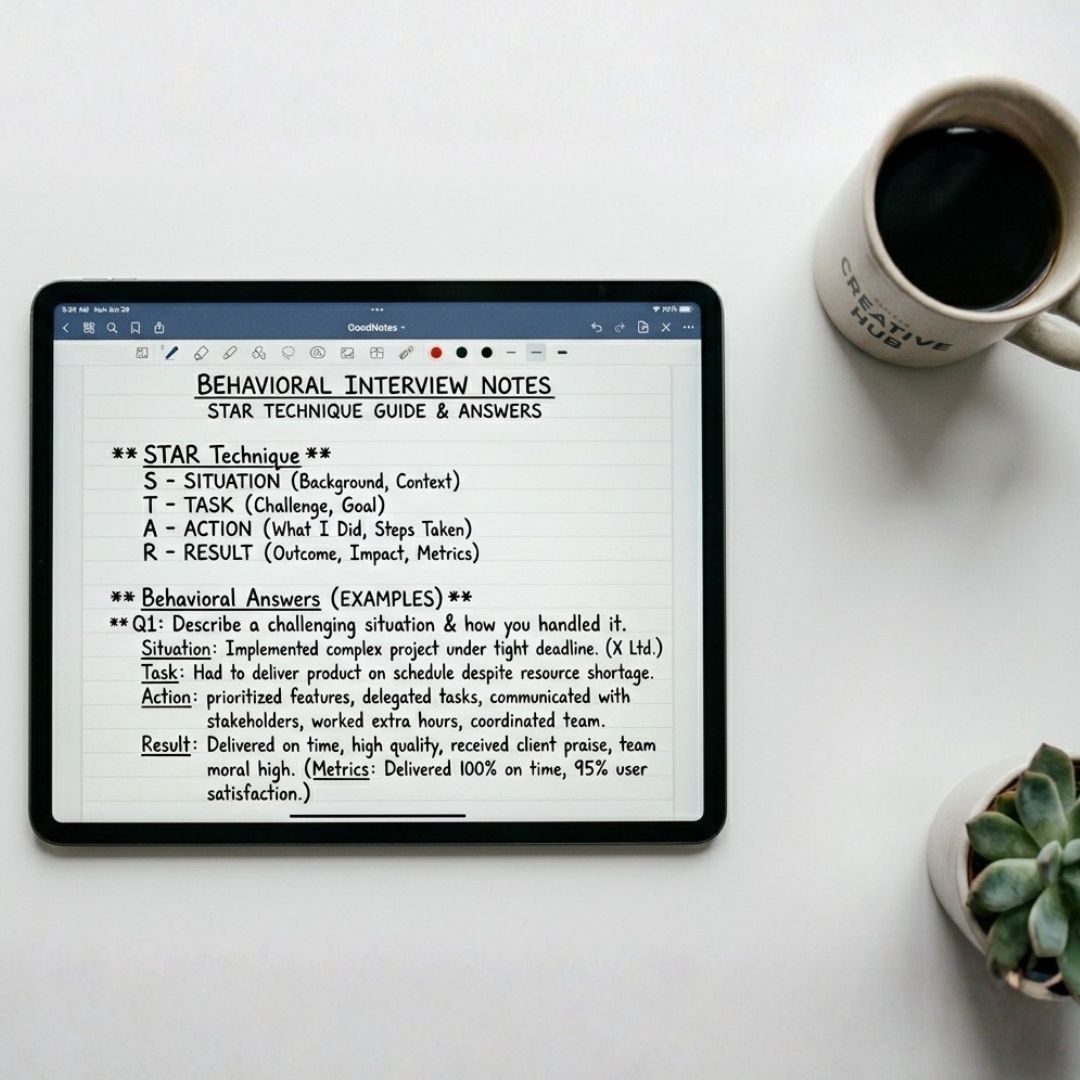 Scrivania con tablet e appunti di lavoro